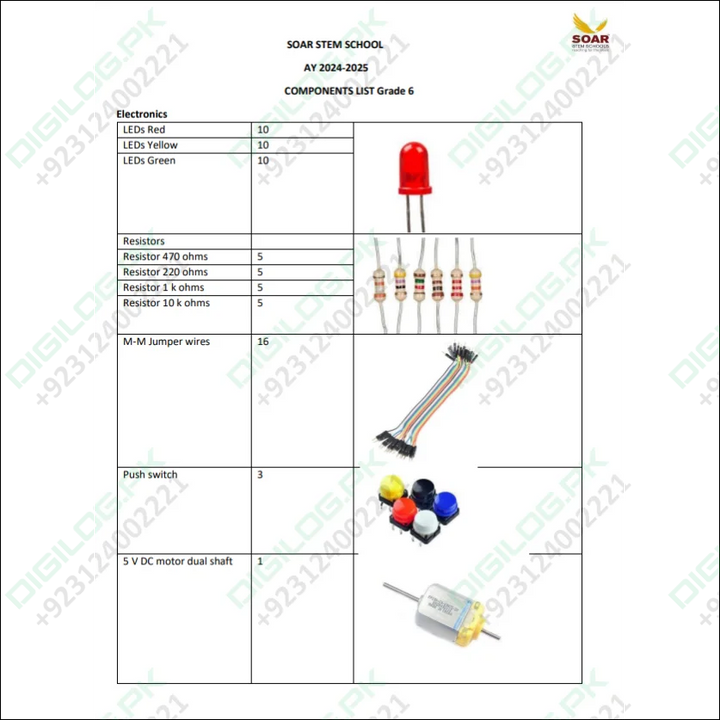 Soar Stem school AY 2024-25 Component list for Grade 6