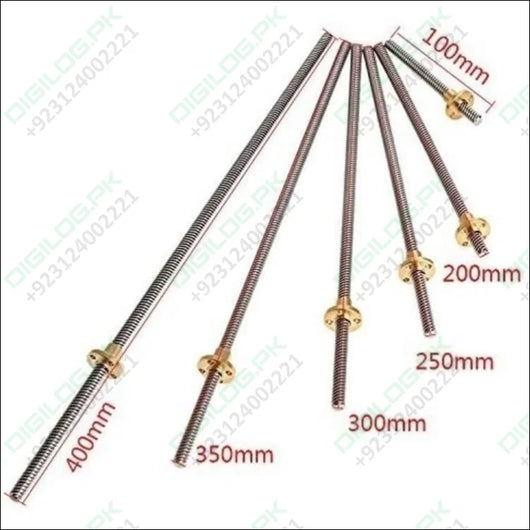 T8 400mmx8mm Screw Threaded Rod With Brass Nut