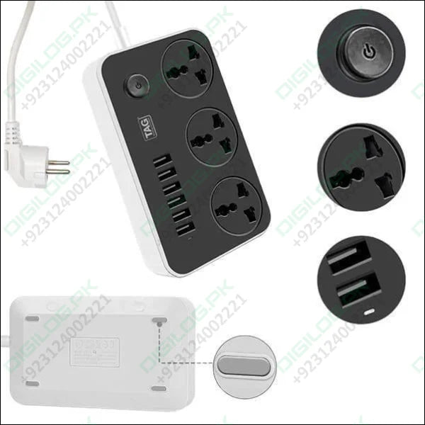 High Quality 3 Power Socket 6 Usb Ports Extension Lead Wire