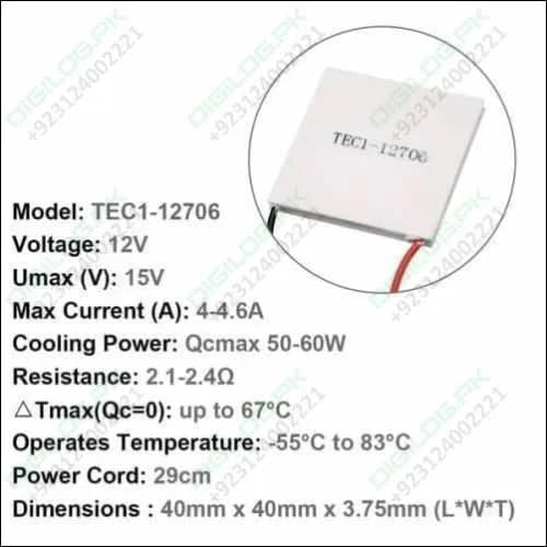 Thermoelectric Cooler Peltier Module Tec1-12706 12vdc 6a