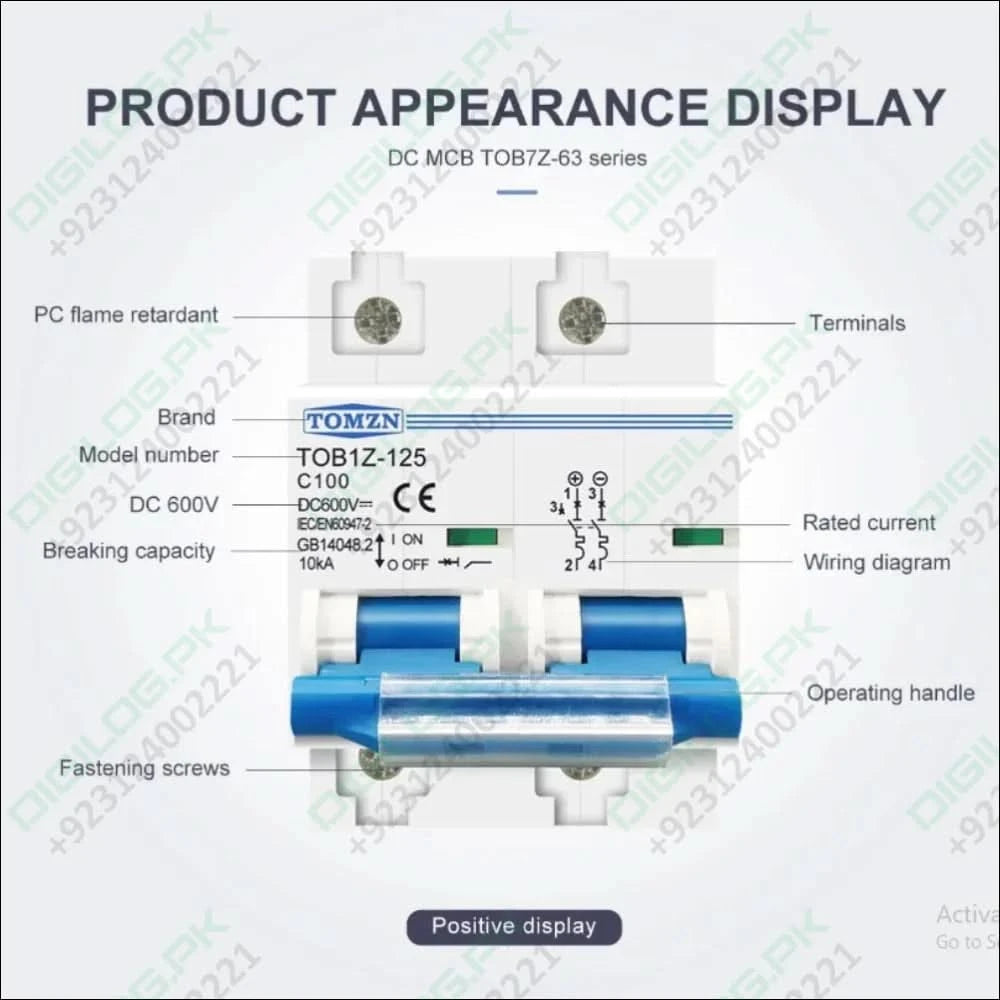 Tomzn 2P DC MCB Circuit Breaker (125A/100A)