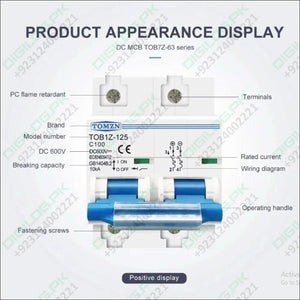 Tomzn 2P DC MCB Circuit Breaker (125A/100A)
