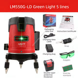 UNI-T LM550G-LD Green Laser Level – 4V1H (5 Lines + 6 Points), ±3 mm/10 m, Self-Leveling, 510–515 nm, Rechargeable Li-ion with UNI-T LM301 Tripod Stand & tool box