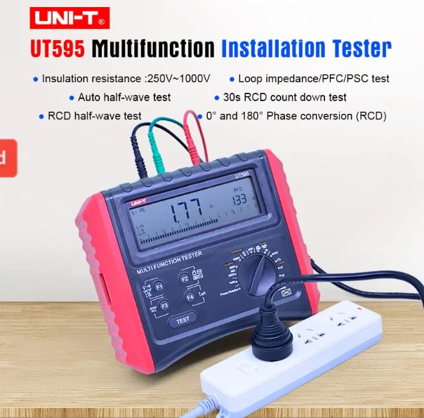 UNI-T UT595 Multifunction Installation Tester – Insulation 250/500/1000V to 1000MΩ, Loop and Line Impedance, RCD Trip Time, PFC to 26kA, Phase Sequence, 9999 Count