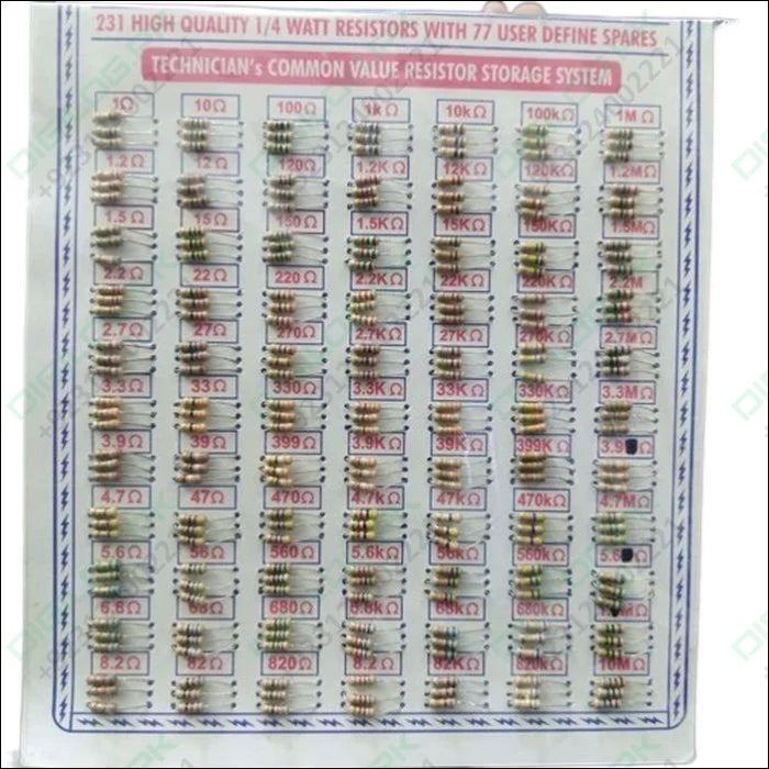 231 Pcs Mix Resistor 1/4 Watt With 77 User Define Spares