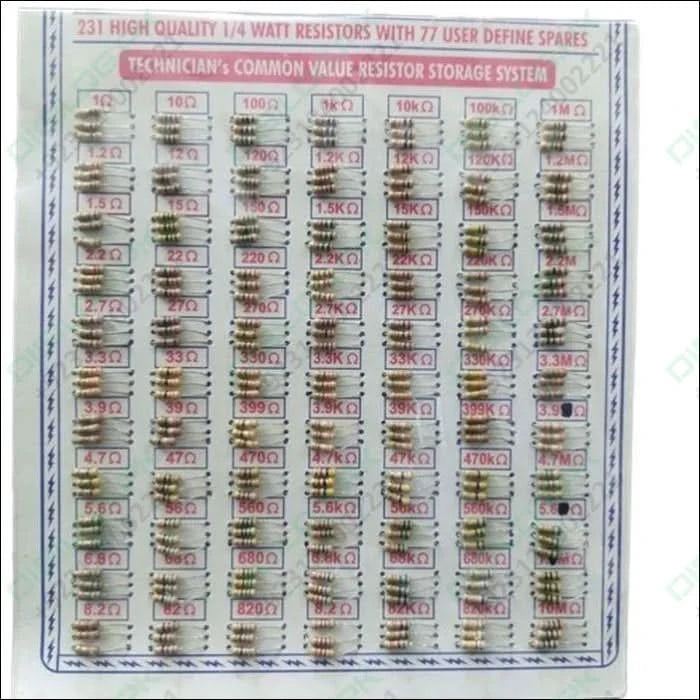 231 Pcs Mix Resistor 1/4 Watt With 77 User Define Spares
