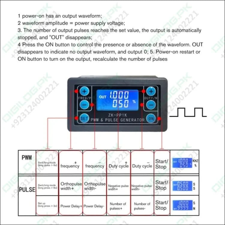 ZK-PP1K PWM Signal Generator Module – Dual Mode 1Hz–150kHz LCD Display Delay Pulse Width Frequency & Duty Control