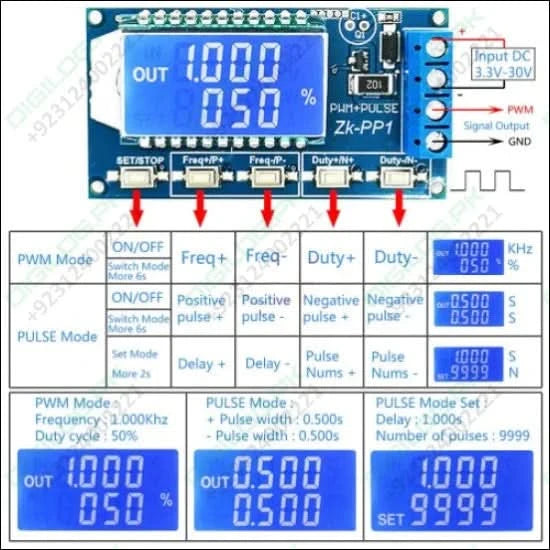 ZK-PP1 PWM Signal Generator – 1Hz to 150kHz Square Wave Dual Mode (PWM/PULSE) LCD Display 3.3V–30V - PWM Signal