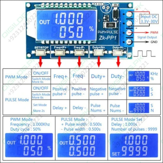 ZK-PP1 PWM Signal Generator – 1Hz to 150kHz Square Wave Dual Mode (PWM/PULSE) LCD Display 3.3V–30V - PWM Signal