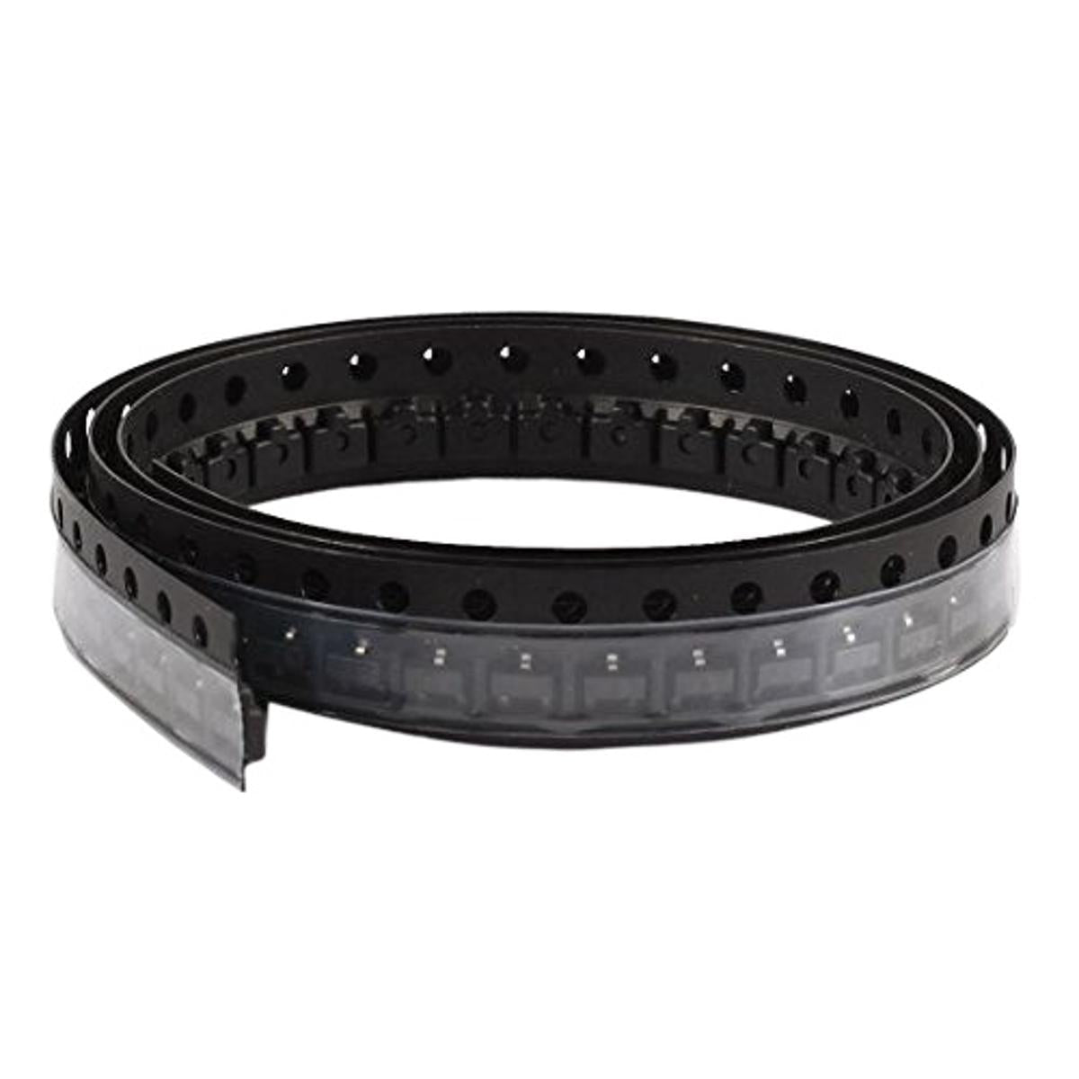 A1015 2SA1015 MMBT1015 2SA1015LT1 1015 SMD Ba Transistor PNP 50V 150mA 250mW Sot-23 - shown as a long, coiled black plastic carrier tape with a clear film cover containing multiple small electronic components.
