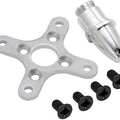 A2212 BLDC Motor Propeller Fitting Accessory - a silver metal cross-shaped motor mount, a bullet-style propeller adapter, and four black screws.