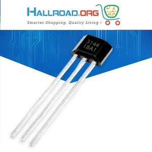 A3144E Hall Effect Sensor 44E - a black three-pin electronic component with the text "3144 18A1" printed on its face, shown against a blue background.