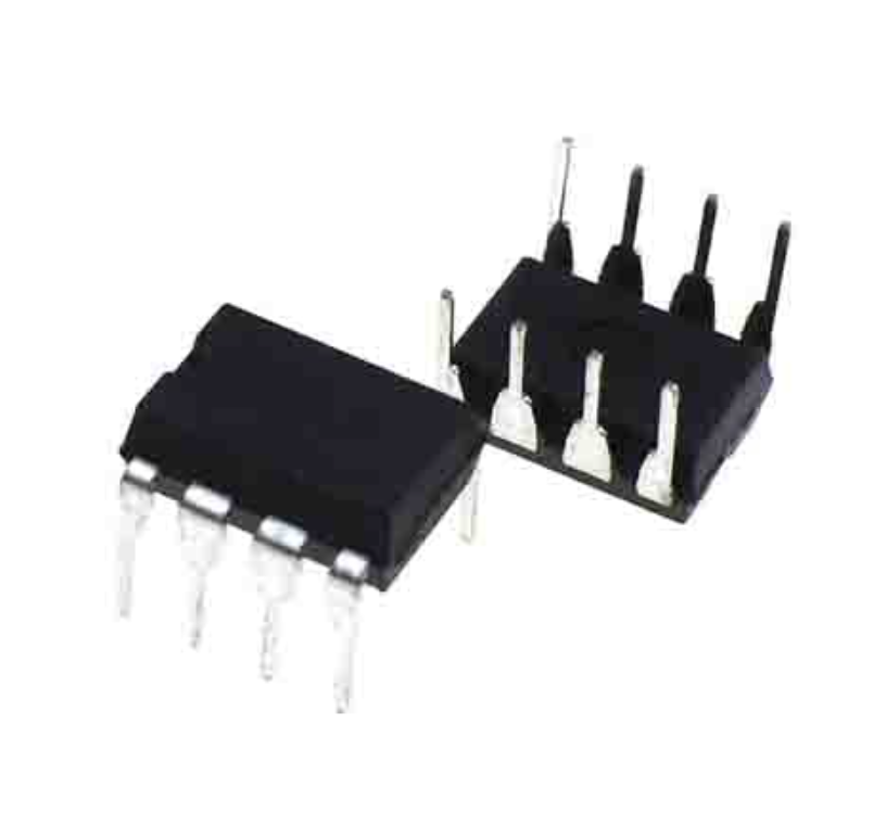 A3150 DIP Coupler Hall-effect Sensor For Non-contact Sensing Applications - two black, eight-pin dual in-line package (DIP) electronic components positioned on a white background.