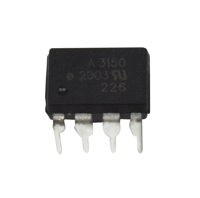 A3150 DIP Coupler Hall-effect Sensor For Non-contact Sensing Applications - a black 8-pin integrated circuit component with A 3150, 2003, and 226 printed on its top surface.