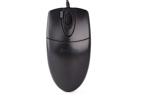 A4 Tech OP-620D – 2x Click Optical Mouse Clone - a black corded computer mouse featuring two main buttons, a scroll wheel, and a small extra button.