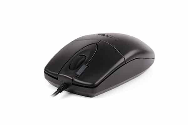 A4 Tech OP-620D – 2x Click Optical Mouse Clone - a black corded computer mouse featuring two main buttons, a scroll wheel, and an additional smaller button.