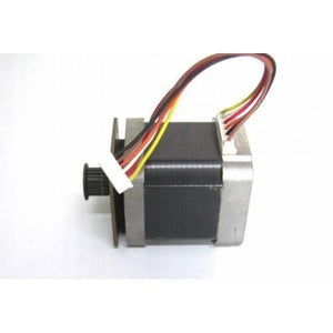 A4988 DRV8825 Compatible NEMA 17 Stepper Motor With GT2 Compatible Pulley - a square grey motor body with a black pulley on the shaft and a white connector with four colored wires.