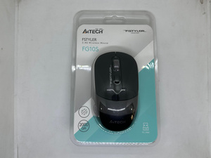 A4tech Fstyler FG10S 2.4g Wireless Mouse – 2000 Dpi Silent Click - in its original clear plastic retail packaging, showing the black mouse with a scroll wheel and two buttons.
