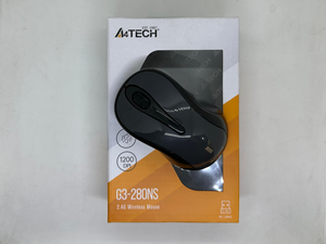 A4tech G3-280NS 2.4g Wireless Mouse – 1200 Dpi V-track Silent - shown in its grey and orange retail packaging box, featuring a black wireless mouse with a scroll wheel.