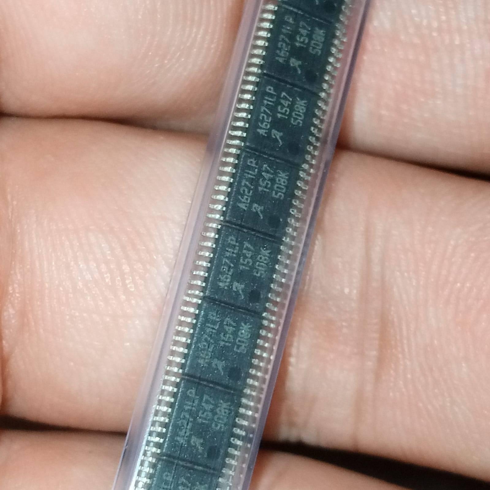 A6271KLPTR-1 LED Driver IC 1 Output DC DC Controller Sepic, Step-down (buck), Step-up (boost) Analog, PWM Dimming - 16-etssop-ep - shown in a close-up, top-down view of several black, rectangular integrated circuits held in a clear plastic shipping tube.
