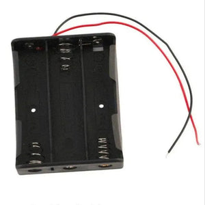 AA 3 Cell Battery Holder AA X 3 - a black plastic battery case for three AA batteries with two attached red and black wire leads.