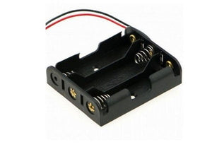 AA 3 Cell Battery Holder AA X 3 - a black plastic battery case with three slots, metal springs, and red and black wires.