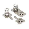 AA Cell Spring Contact Set - three silver-colored metal battery terminal plates with springs and contact points arranged on a white background.