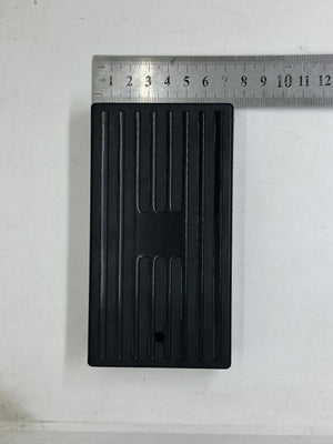 ABS Enclosure Box For WiFi Router - shown in black with a rectangular design, ribbed surface, and a single circular hole, measured against a metal ruler.