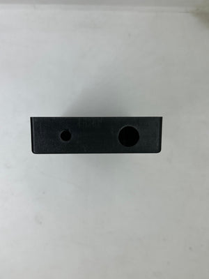 ABS Enclosure Box For WiFi Router - a close-up of the black rectangular plastic housing with two circular port openings on the side panel.