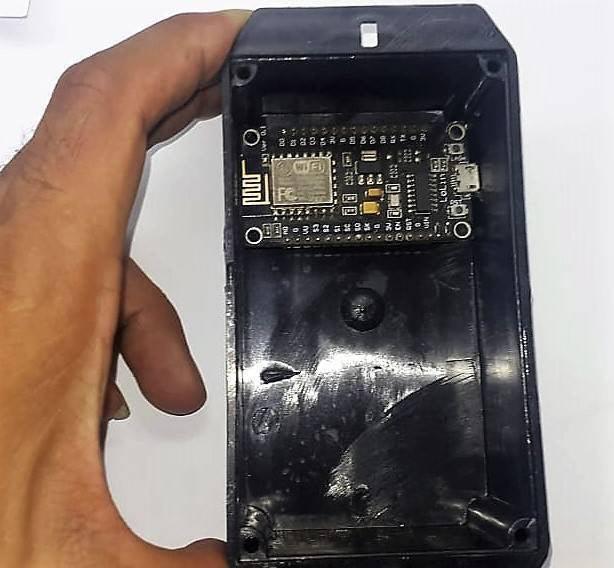 ABS PCB Enclosures Box Electronics Enclosures Box Electronics Project Box - a black plastic rectangular project box housing a mounted ESP8266 development board with a visible micro-USB port.