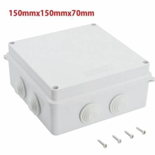 ABS Plastic Dust Proof Junction Box Universal Electrical Project Enclosure White 150MMX150MMX70MM - square enclosure with side cable entry points and four included mounting screws.