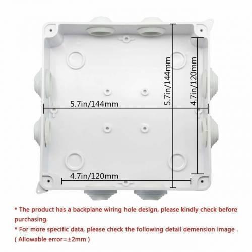 ABS Plastic Dust Proof Junction Box Universal Electrical Project Enclosure White 150MMX150MMX70MM - a top-down view of the white square enclosure with superimposed dimension lines and measurements in mm and inches.