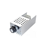 AC 220V 10000W SCR Super Power Thyristor Voltage Regulator Speed Controller Adjust Light Temperature - a silver metal device with a black rotary control knob, a ventilated top cover, and a three-terminal connector block.