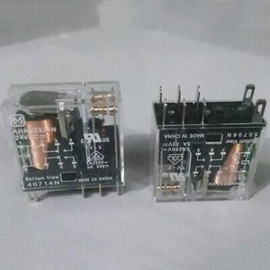 AC Relay Coil AC220V AHN211YO - shown as two identical transparent plastic electromagnetic relays with visible copper coils and metal pins on a white background.