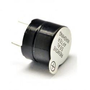 Active Piezo Buzzer 3V To 12V Active Buzzer for Arduino - a small black cylindrical electronic component with two metal pins and a white removable seal.