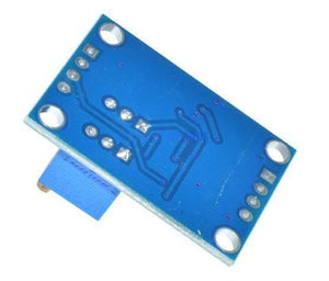 AD620 Instrumentation Amplifier Module - the blue rectangular circuit board from the underside with a blue potentiometer and pin headers.