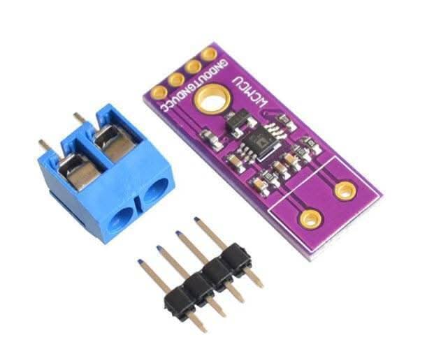 AD8495 Thermocouple Amplifier Module - shown with its purple circuit board, a blue two-pin screw terminal block, and a four-pin header connector.