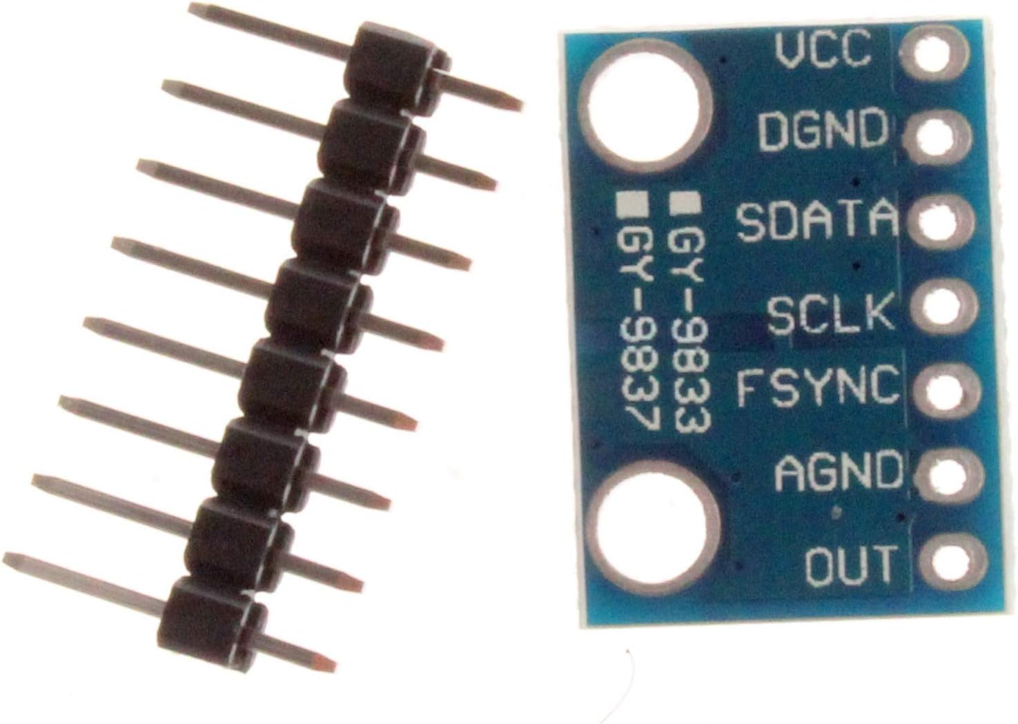 AD9833 AD9837 Programmable Signal Function Generator - Dds For Arduino - a blue circuit board with seven pin labels and a separate strip of eight header pins.