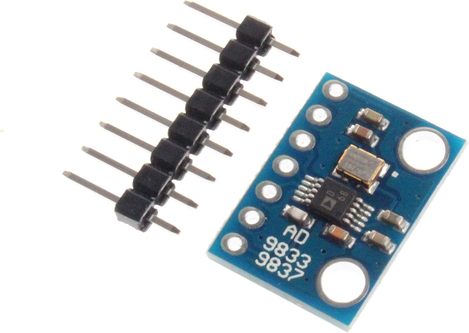 AD9833 AD9837 Programmable Signal Function Generator - Dds For Arduino - a blue rectangular circuit board with a chip and a separate 8-pin header strip.