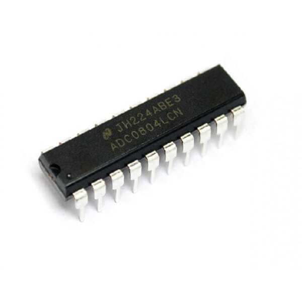 ADC0804 Single Channel 8 Bit Analog To Digital Converter DIP IC - shown as a black 20-pin integrated circuit with silver pins on a white background.