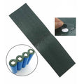 Adhesive Cardboard 18650 Li-ion Battery Insulation Gasket Pads Patch Ring - shown as a sheet of black circular stickers with a close-up of battery application.