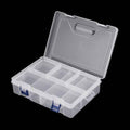 Adjustable Double Layer Component Organizer Tool Container Storage Box F240 - a clear plastic storage case with two blue latches and internal dividers.