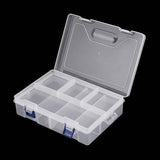 Adjustable Double Layer Component Organizer Tool Container Storage Box F240 - a clear plastic storage case with two blue latches and internal dividers.
