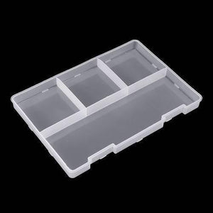 Adjustable Double Layer Component Organizer Tool Container Storage Box F240 - shown as an empty, rectangular, translucent plastic tray with three dividers.