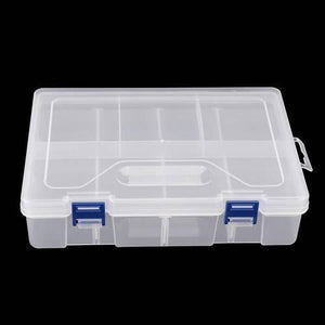 Adjustable Double Layer Component Organizer Tool Container Storage Box F240 - a clear plastic rectangular storage case with two blue locking latches.