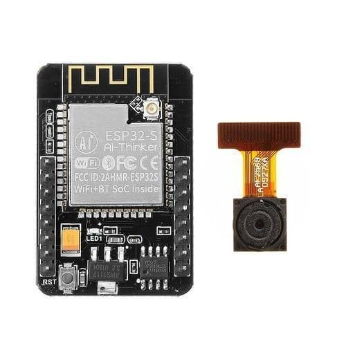 AI Thinker ESP32 Cam Development Board WiFi Bluetooth OV2640 Camera Module - a black rectangular circuit board with a WiFi antenna, buttons, and a separate OV2640 camera module.