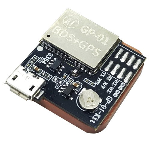 AI-thinker Gp-01-kit Development Board - a black PCB with a micro-USB port, a metallic GPS module, and labeled pin headers.