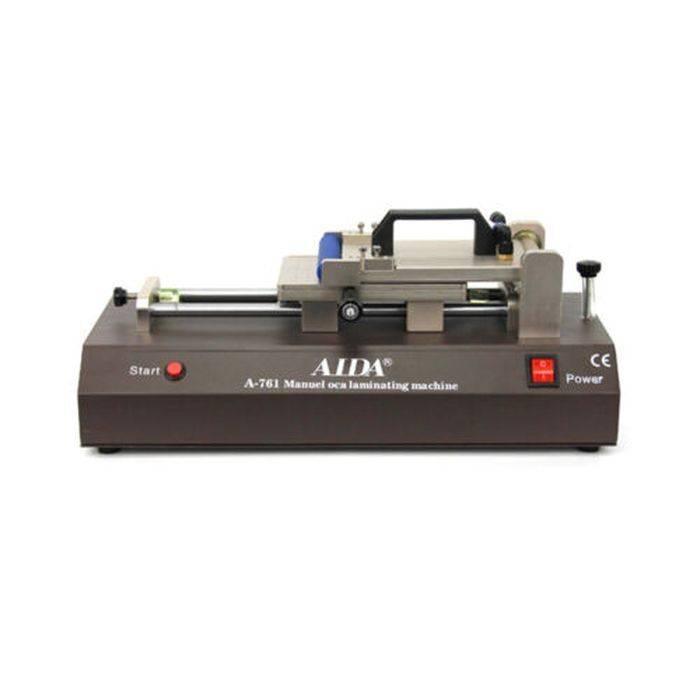 Aida A-761 Automatic LCD Touch Screen Film Laminator Oca Laminating Machine For Phone - a top handle, sliding mechanism, power switch, and start button on the front panel.