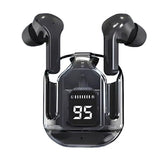 AIR31 Wireless True Headphones - In-ear Headphone - a pair of black in-ear headphones resting in a transparent charging case with a digital display showing the number 95.