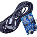 AJ-SR04M V3.0 Waterproof Ultrasonic Distance Sensor - a black cylindrical sensor head connected by a long cable to a blue circuit board.
